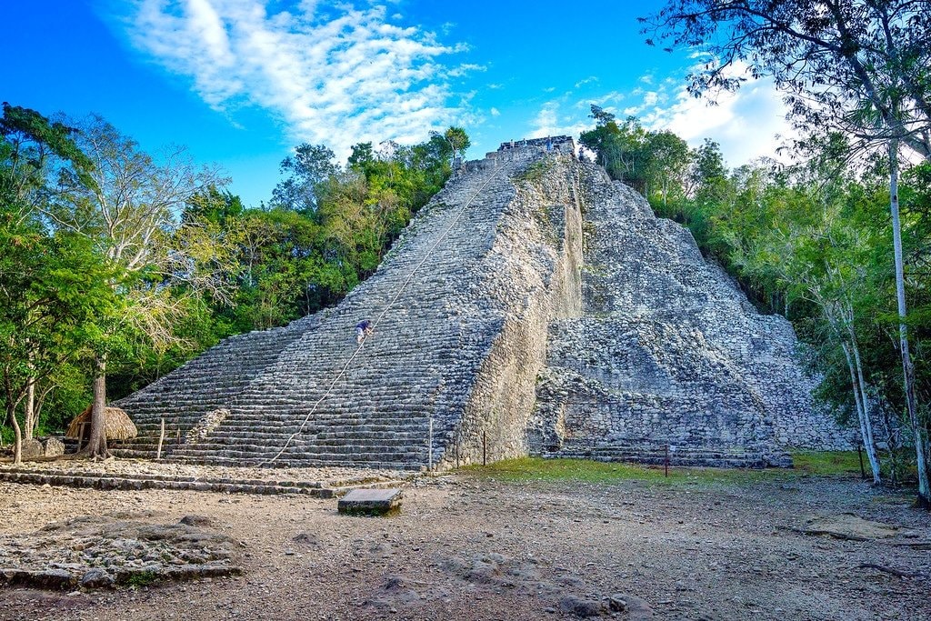 Nohoch Mul pyramid at Cobá — the tallest climbable Mayan pyramid in Mexico